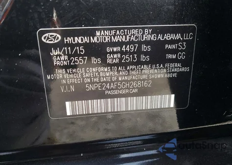 2016 Hyundai Sonata Se from USA, damaged, VIN 5NPE24AF5GH268162